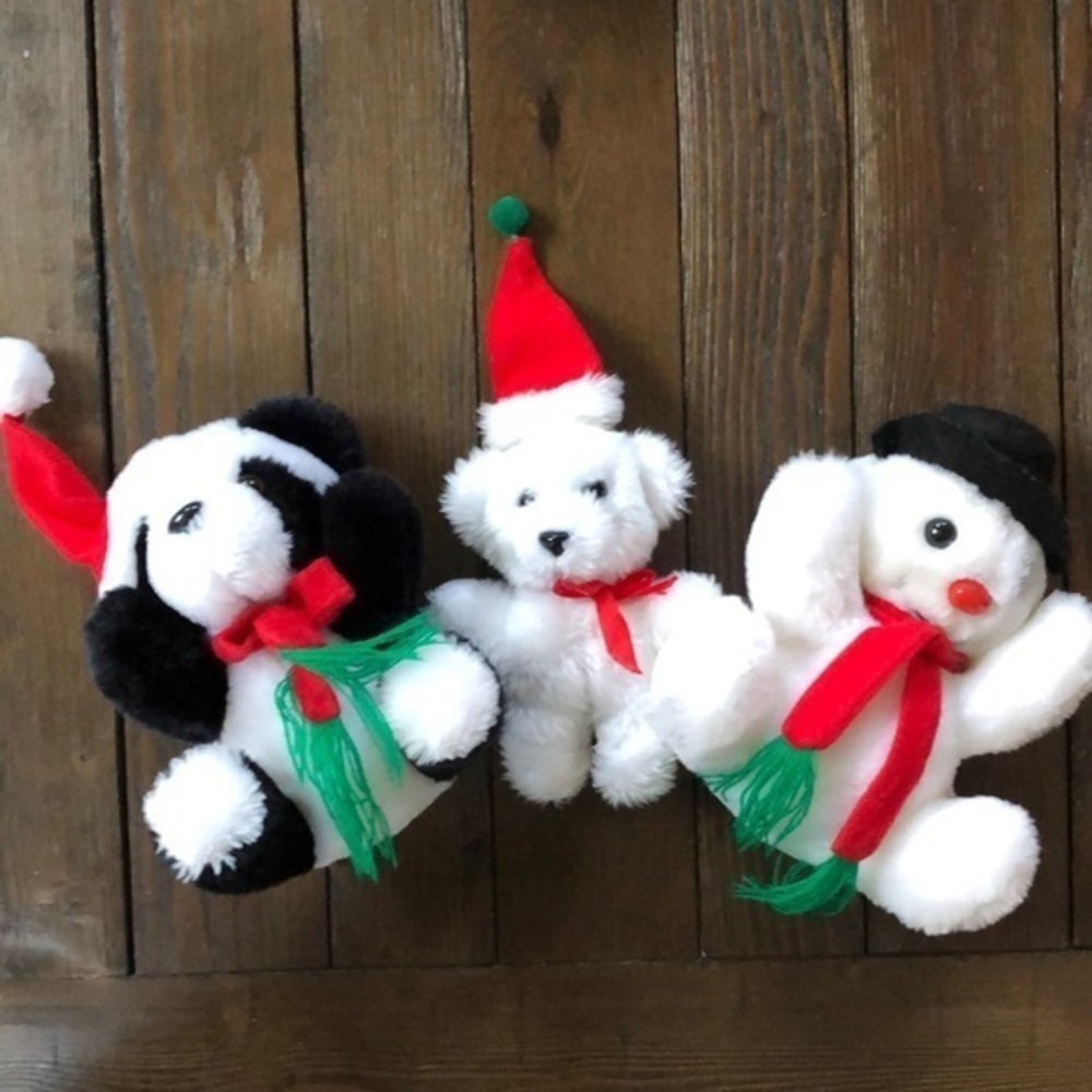 Christmas plush trio panda, snowman bear in hats